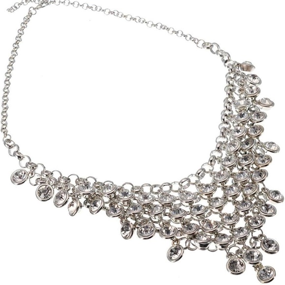 Vintage Crystal Rhinestone Chain Choker Collar Bib Pendant Statement Necklace - Picture 4 of 7